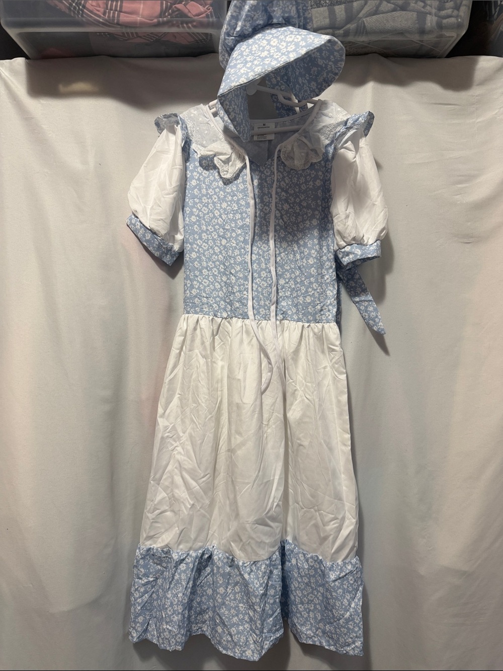 Girls' Blue Floral Prairie Dress with Matching Bonnet - Kids Costume